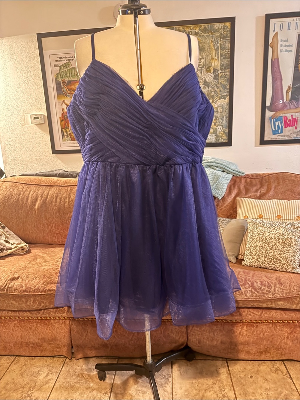 Royal Blue Spaghetti Strap Tulle Party Dress